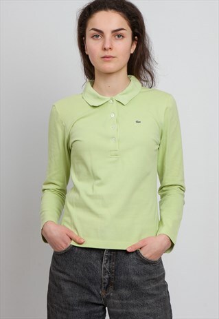 VINTAGE LIGHT GREEN LACOSTE LONG SLEEVE POLO SHIRT TOP