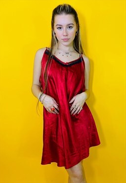 Vintage 80s Satin Lace Midi Slip Dress