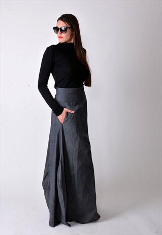 DENIM SKIRT ASYMMETRICAL JEAN SKIRT CASUAL LONG SKIRT F1847