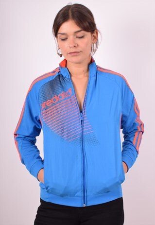 ADIDAS WOMENS VINTAGE TRACKSUIT TOP JACKET MEDIUM BLUE 90S