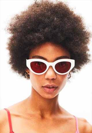 GEORGIE- WHITE AND RED 90'S SILHOUETTE SUNGLASSES