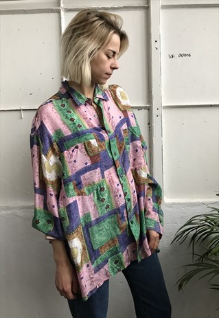VINTAGE 80' BEAUTIFUL AMAZING SILK UNISEX COLORFUL SHIRT