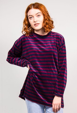 90'S VINTAGE STRIPE HIGH NECK VELVET TOP JUMPER