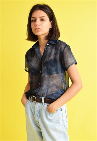 90'S RETRO GRUNGE SHEER OVERSIZED SHIRT BLOUSE TOP