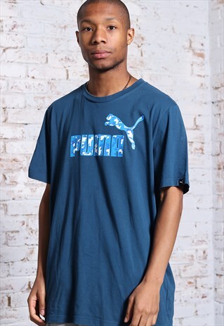 VINTAGE PUMA BIG PRINT LOGO T-SHIRT BLUE