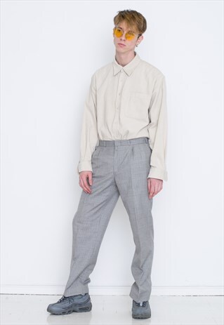 VINTAGE GREY STRIPED HIGH WAIST RETRO TROUSERS