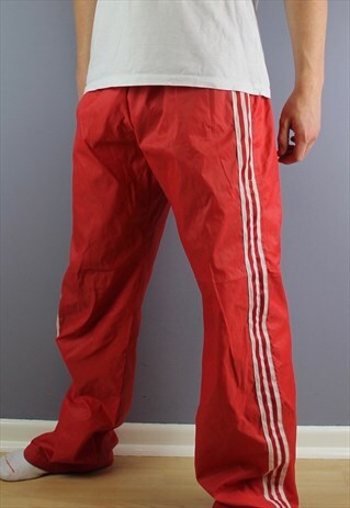 VINTAGE ADIDAS NYLON JOGGERS IN RED WITH LOGO AND ELASTIC WA