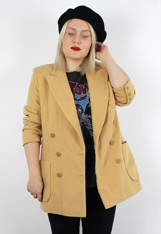 VINTAGE 1990'S WOOL CASHMERE YELLOW OVERSIZED BLAZER 12 14