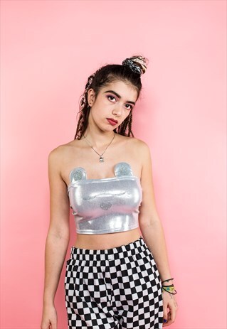 SILVER METALLIC BEAR BANDEAU / BOOB TUBE TOP / PARTY TOP