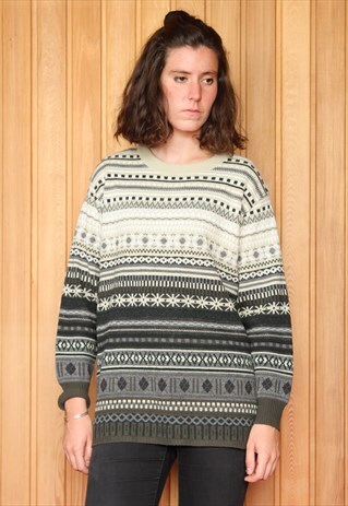 VINTAGE 1980S GREEN PATTERNED JUMPER