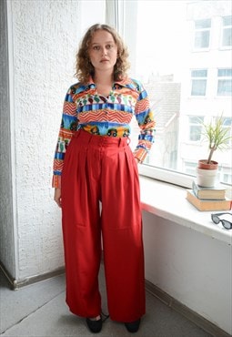 Vintage 80's Red Whide Leg French Trousers