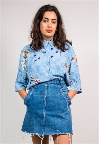 VINTAGE 90'S BLUE ABSTRACT SHORT SLEEVE SHIRT