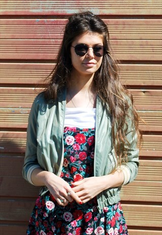 VINTAGE 70S GREEN SATEEN BOMBER JACKET