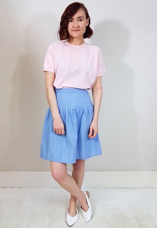 VINTAGE 80'S SKY BLUE STRIPED DROP WAIST SKIRT