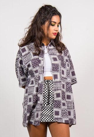 VINTAGE 90'S GEOMETRIC PATTERN SHORT SLEEVE SHIRT
