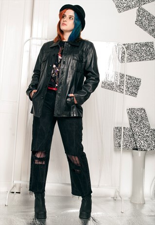 90S VINTAGE LEATHER JACKET IN BLACK