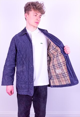 VINTAGE BURBERRY NOVA CHECK QUILTED JACKET IN BLUE MEDIUM