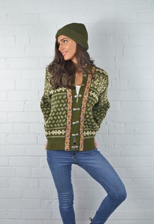 VINTAGE GREEN ICELANDIC PATTERNED CARDIGAN