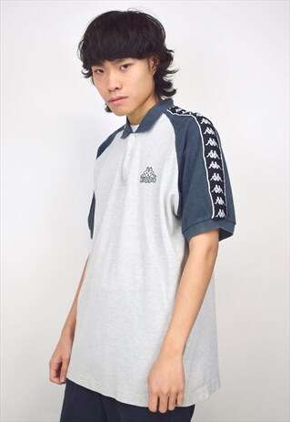 VINTAGE 90S KAPPA GREY BLUE POLO SHIRT