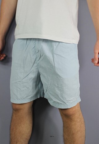 VINTAGE UMBRO SHORTS IN LIGHT BLUE WITH POCKETS, EMBROIDERED