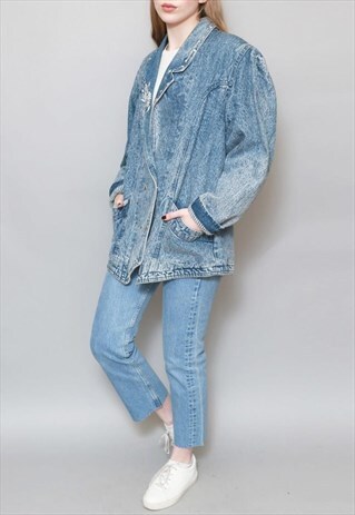 VINTAGE 1990'S EMBROIDERED ACID WASH DENIM JACKET