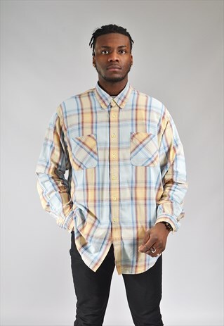 VINTAGE LEVI'S BLUE & PEACH CHECKED SHIRT