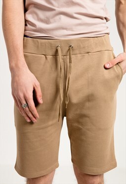 Basic Sports Shorts in Camel with Pockets and Drawstring