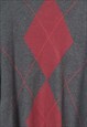 VINTAGE KNITTED JUMPER RETRO PRINGLE PATTERN GREY XL