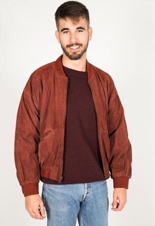 VINTAGE 80S WINTER BOMBER SUEDE JACKET / R0076