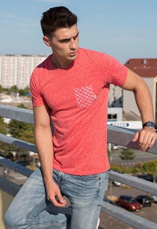 T-SHIRT WITH POCKET - PINK CORAL