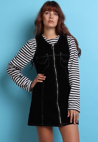90S BLACK CORD ZIP UP DRESS