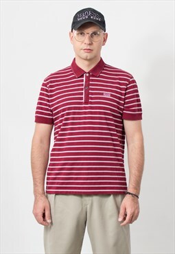 Hugo Boss polo shirt in burgundy striped short sleeve