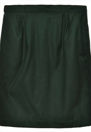 VINTAGE PLEATED DARK GREEN MIDI SKIRT - L