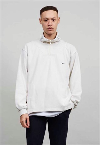 VINTAGE NIKE 90'S OVERSIZED HIGH NECK ZIP UP CREAM SWEATER