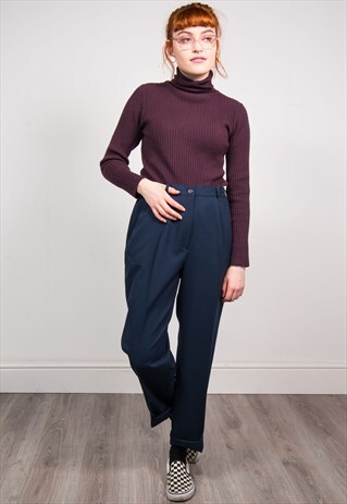 VINTAGE 90'S BLUE HIGH WAIST TAPERED TROUSERS