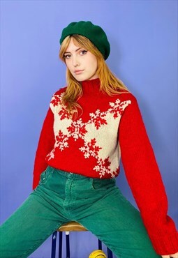 Vintage Knitted Snowflake Embroidered Wool Christmas Jumper