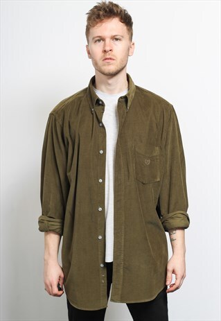 VINTAGE RALPH LAUREN CHAPS CORDUROY CORD SHIRT GREEN