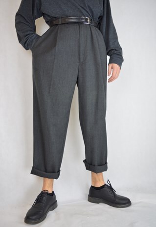 VINTAGE GREY OVERSIZE STRAIGHT 80'S CLASSIC SUIT TROUSERS