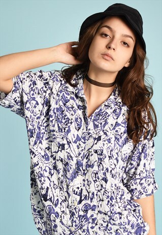 90'S RETRO ABSTRACT PRINT OVERSIZED BLOUSE TOP