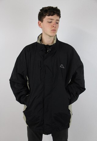 VINTAGE KAPPA BLACK SPORTS WEATHERPROOF JACKET