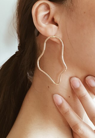 VINTAGE GOLD EARRINGS STUD MINIMALIST DANGLING ASYMMETRY