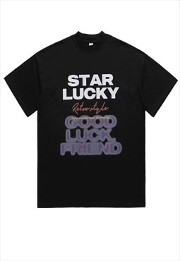 Graffiti t-shirt star slogan tee retro pop art top in black