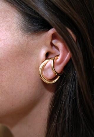 SET OF 2 PLAIN CHUNKY GOLD EAR CUFF EARRINGS