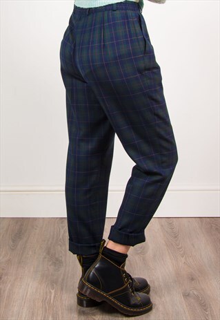 VINTAGE 90'S TARTAN CHECK HIGH WAIST TAPERED TROUSERS