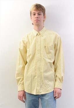 Vintage Men's L Casual Shirt Long Sleeve  Button Up Yellow