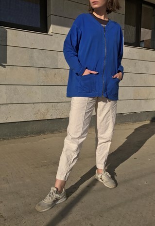 90S BLUE COTTON ZIP UP CARDIGAN