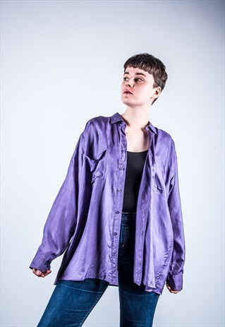 VINTAGE 1980S PURPLE SILK SHIRT