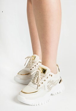 White And Beige Detailed Chunky Trainers