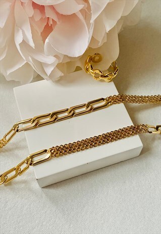 17 INCH - MULTILINK STATEMENT FLAT CHOKER NECKLACE, GOLD