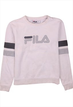 Vintage 90's Fila Sweatshirt Spellout Crew Neck White Medium